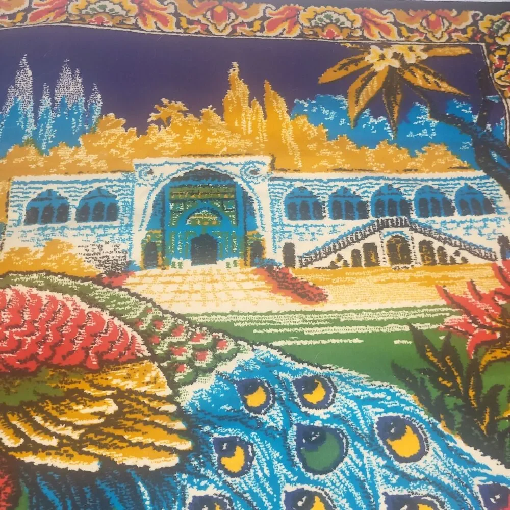 Peacock Theme Wall Rug Vintage Tapestry 1970's Made in Turkey 38 x 51